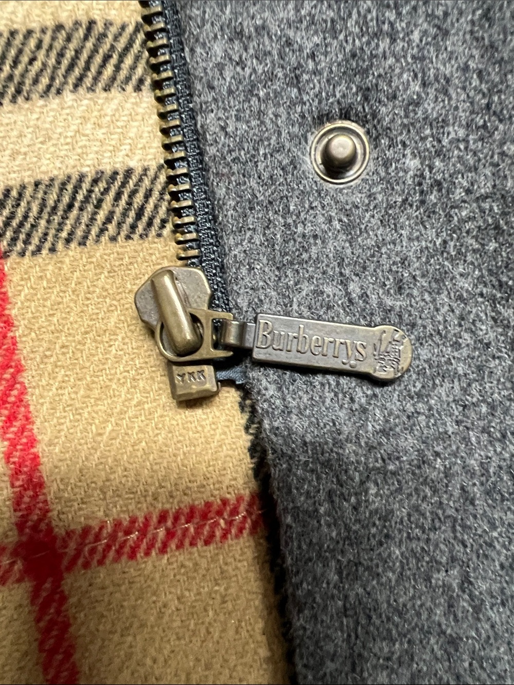 Burberry Gray Wool Pea Coat with Beige Check Lining - Picture 3 of 10